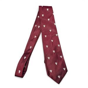 Ben Silver Crested Burgundy handmade silk tie embroidered Prince of Wale's Badge